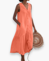 Damen Elegantes V-Ausschnitt Kleid | Sommer kleid in Orange