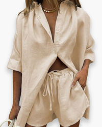 Damen Elegantes Twin Set | Zweiteiliges Set in Beige