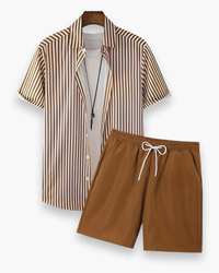Herren Freizeit Set mit Streifen | Sommerlich & Bequem in Dunkelbraun