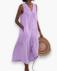 Damen Elegantes V-Ausschnitt Kleid | Sommer kleid in Lila