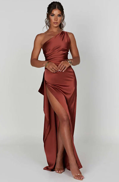Satinstreifenabendkleid mit einem Schulterträger - Vivienne