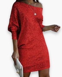 Damen's Elegantes Glitzer Partykleid | Midi in Rot