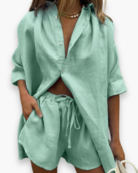 Damen Elegantes Twin Set | Zweiteiliges Set in Grün