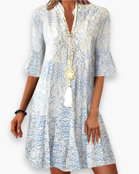 Damen Elegantes Print Kleid | Vielseitig Sommerkleid in Blau