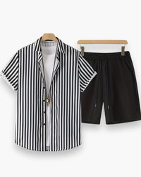 Herren Freizeit Set mit Streifen | Sommerlich & Bequem in Schwarz