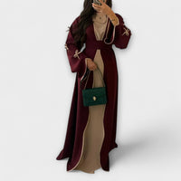 Jasmin - Elegantes Set aus Cardigan und Kleid mit Schleifenakzent in Schokolade