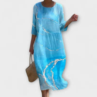 Miranda - Stilvolles Floral-Maxikleid in Himmelblau