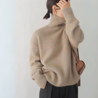Damen Pullover | Klassischer Strick mit Rollkragen in Khaki