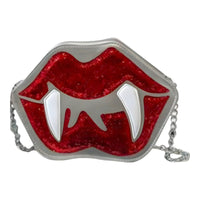 Alina Gothic Halloween Schultertasche – Lips & Zähne Design mit verstellbarem Träger in Silber