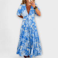 Catrisa - Floral Print V-Ausschnitt Taschenkleid in Blau