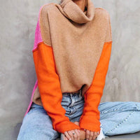 Damen Farbblock Rollkragenpullover | Gemütlich in Mehrfarbig