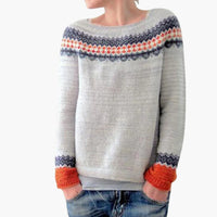 Damen pullover mit Rundhalsausschnitt und Baum-Muster in Grau