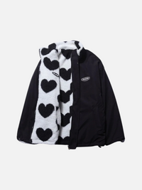 Verspielte Oversized Doppelseitige Herzmuster-Jacke in Schwarz