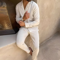 Hadrien - Männer-Set mit Langarmhemd und Hose in Beige