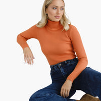 Damen Turtleneck Pullover mit gerippten Bündchen und Saum in Orange