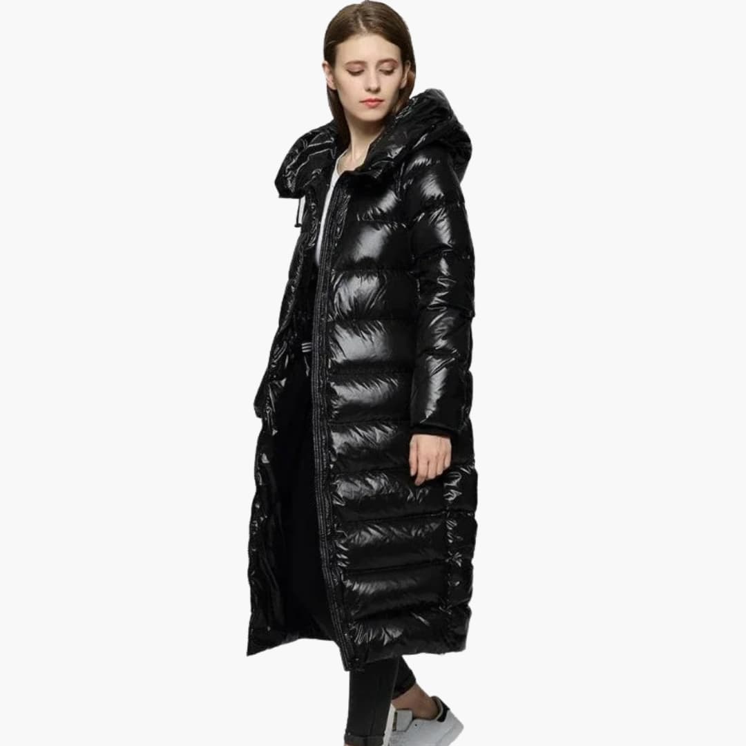 Damen Daunenjacke mit Kapuze und Reißverschluss in voller Länge