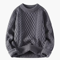 Damenpullover mit Rundhalsausschnitt und Zopfstrick-Oberfläche in Grau
