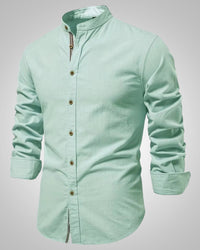 Herren Stehkragen Slim Fit Casual Hemd in Hellgrün