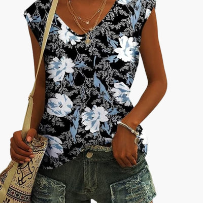 Damen V-Ausschnitt Shirt mit Cap-Ärmeln für den Sommer