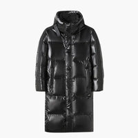 Herren Daunenjacke mit Kapuze und durchgehendem Reißverschluss in Schwarz