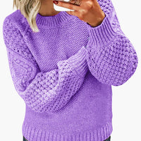 Damen pullover mit strukturierten Ärmeln und geripptem Saum in Lila
