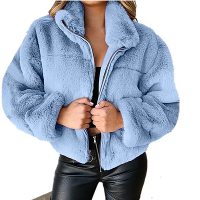 Elegante Teddyjacke mit Reißverschluss und Kragen für Damen