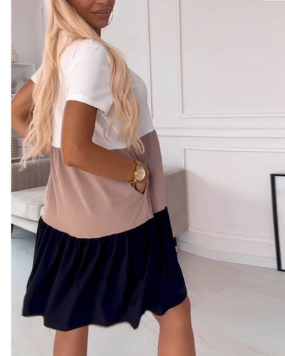 Alva | Farbblock Freizeitkleid mit kurzen Ärmeln