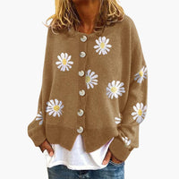 Damenstrick jacke mit Knopfverschluss und Blumenmuster in Khaki