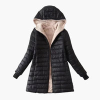 Damen Winter jacke mit Kapuze und Reißverschluss in Schwarz