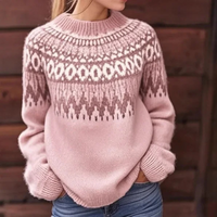 Norweger Grobstrickpullover Damen | Winterpullover Mit Rundhalsausschnitt in Hellrosa
