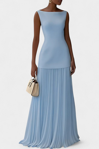 Chiffon Maxi-Abendkleid Silvana mit Falten in Blau