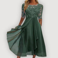 Paula | Elegant Chiffon Dress in Grün