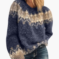 Damen pullover mit Rundhalsausschnitt und Musterstrick in Blau