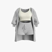 Loungewear Set - Damen Strick Outfit 3-teilig mit Cardigan in Grau