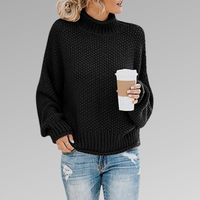 Damen Pullover | Strick klassisch mit Stehkragen in Schwarz