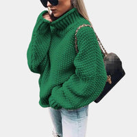 Damen pullover mit Rollkragen und strukturierter Strickoberfläche in Grün