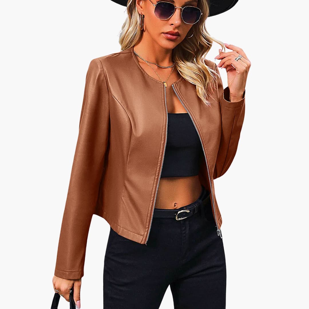 Damen Bikerjacke mit Rundhalsausschnitt und Reißverschluss