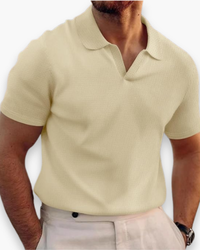 Herren Lässiges Polo mit V-Kragen | Kurzarm in Aprikose