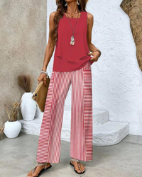 Damen Sommer Set Zweiteiler | Ärmelloses Top & Gerade Hose in Rot