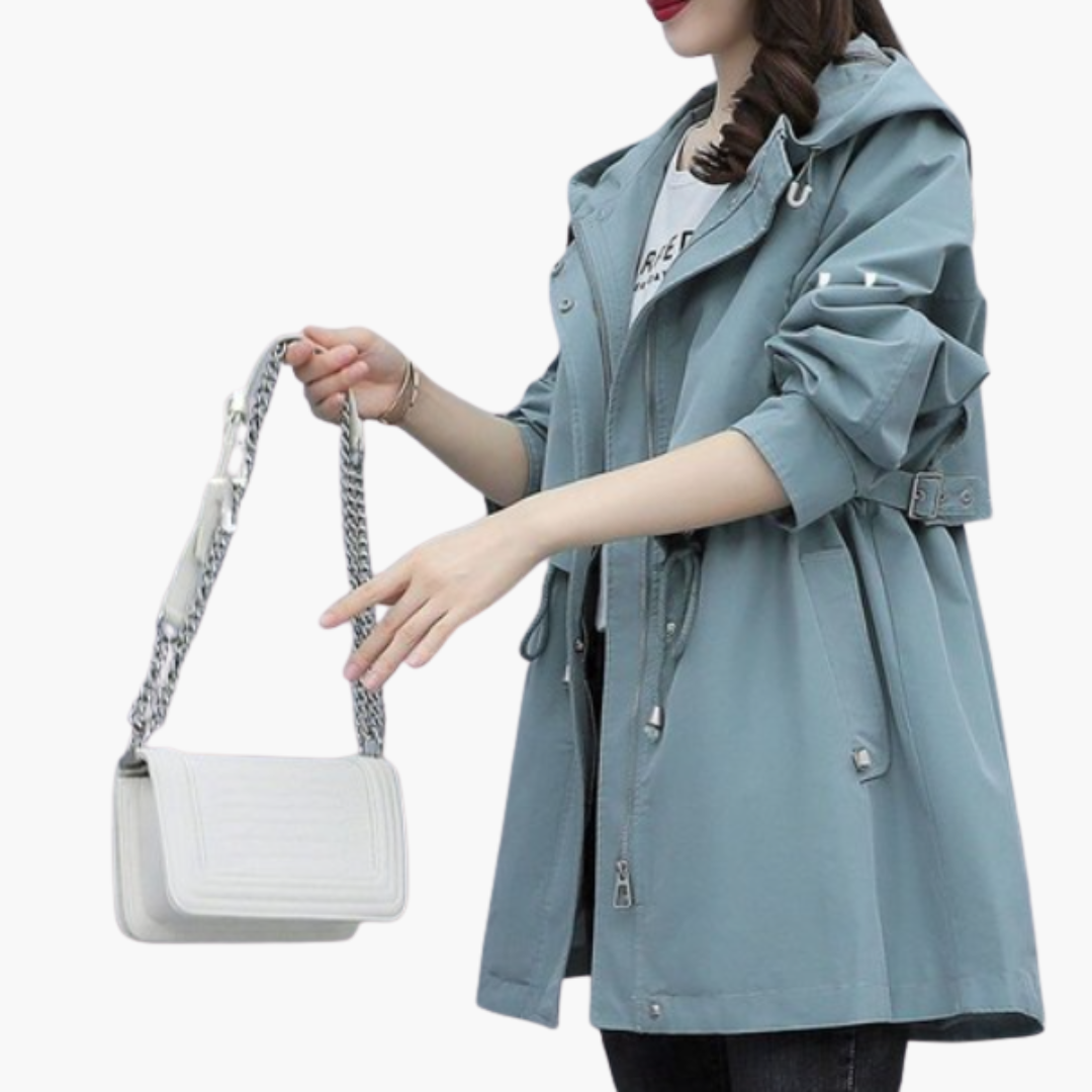 Damen Trenchcoat mit Kapuze und verstellbarer Taille