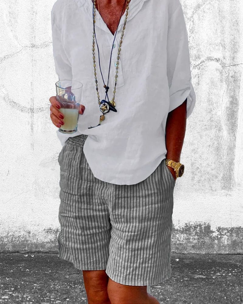 Gestreifte Baumwoll-Leinen Damen-Shorts – Nina