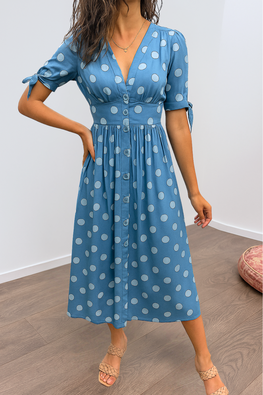 Brigitte™ | Elegantes Polka Dot Kleid mit V-Ausschnitt