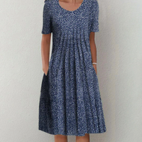 Damen Verspieltes Bedrucktes Kleid | Midi in Blau 1