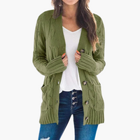Damen Strickjacke mit Knopfverschluss und Vordertaschen in Olivgrün
