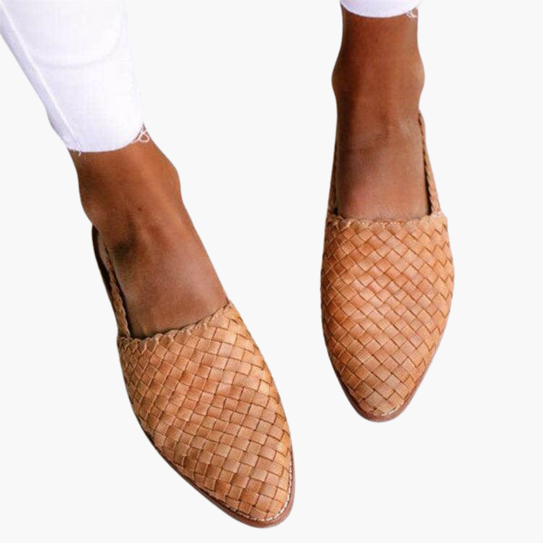 Geflochtene Leder Slingbacks für Damen - Flache Sommerschuhe