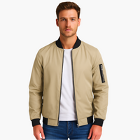 Herren Bomberjacke mit geripptem Saum und Ärmeltasche in Khaki