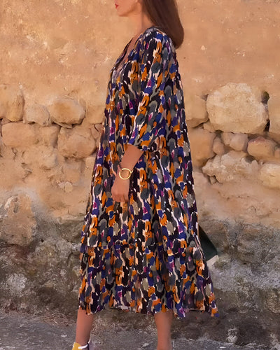 Damen-Sommerkleid mit V-Ausschnitt und Abstraktem Muster