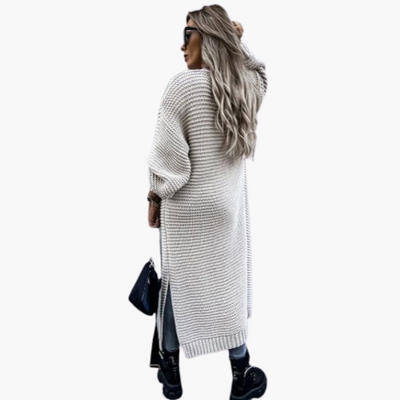 Damen Strickjacke lang mit offenem Vorderteil und gerippten Bündchen