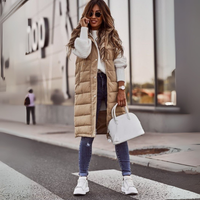 Weste Damen Lang Mit Kapuze | Winter Steppdesign in Khaki
