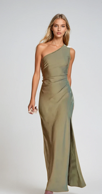 Damen Ein Schulter Maxi Lange Hochzeitsgast Kleid in Olivgrün